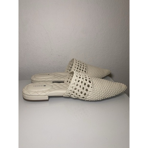 BIRDIES The Swan Mules Shoes Woven Faux Leather Pointed Toe White Slip On Sz 10 - Picture 8 of 16